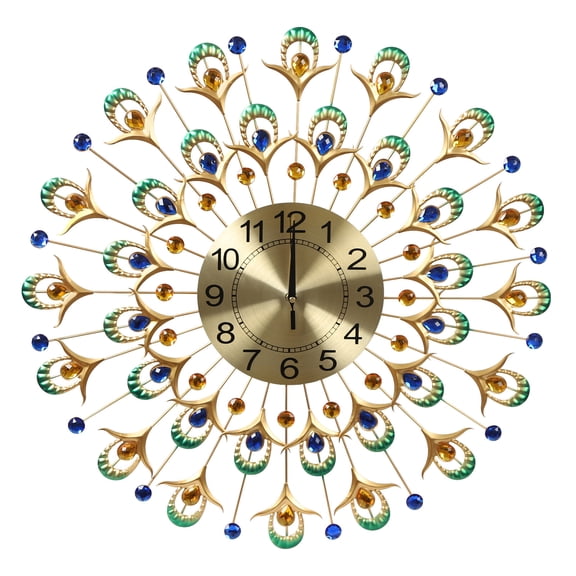 Modern Gold Large Wall Clock Silent Creative Peacock Feathers Wall Clock For Living Room Decor