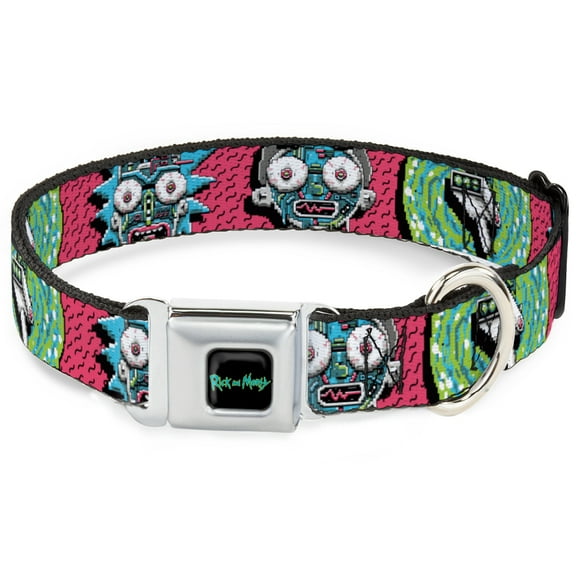Rick and Morty Pet Collar, Dog Collar Metal Seatbelt Buckle, Rick and Morty Circuit Faces Portal Gun, 9.5 to 13 Inches 1.0 Inch Wide