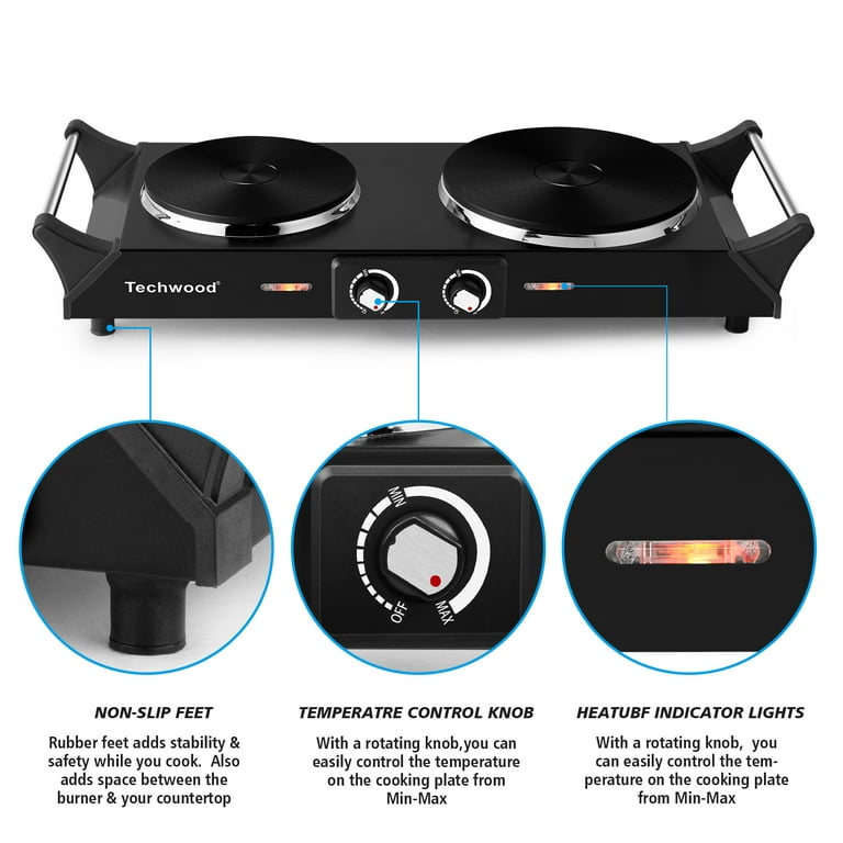 Cusimax 1800W Hot Plate Electric Stove Top Burner,7.4+6.1 Double Burner  Electric Cooktop For Cooking,Stainless Steel Countertop Cooktop With  Adjustable Temperature Control,Valentine's Day Gift