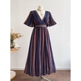 thumbnail image 5 of Bohemian Retro Striped V-Neck Tie Waist Maxi Dress for Women - Elegant Holiday Casual Summer Dress, 5 of 6