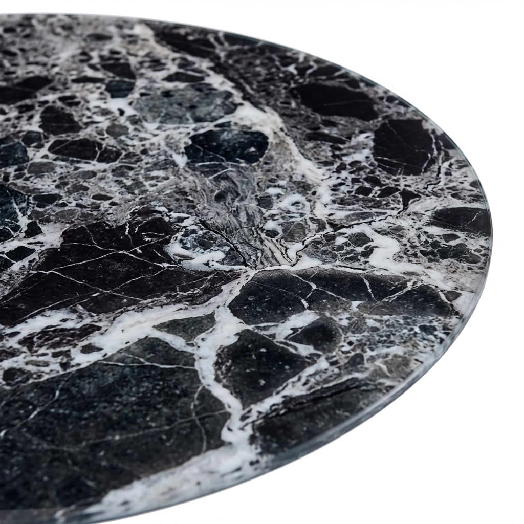 MAYEERTY 17.5 Inch Small Round Tulip Side Table, Marble Textured Glass Top, Sturdy Steel Base for Living Room & Bedroom