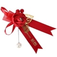 thumbnail image 2 of Corsage de rosas artificiales para el pecho de la novia, el novio, la ropa de boda, accesorios de decoración, 2 piezas de ramilletes rojos con cinta con nombre, 2 of 10