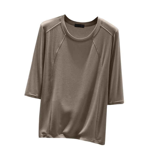 Timegard Hauts pour Femmes Col Rond Manches 3/4 Blouse Ample Confortable Décontractée Couleur Unie Pyjama Tee Hauts