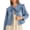 blue, variant on Women Cropped Denim Jacket Ruffle Peter Pan Collar Long Sleeve Button Down Casual Outerwear