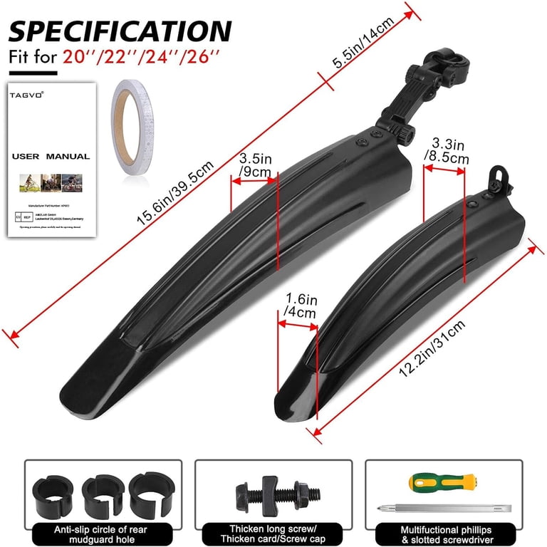 Tagvo Bike Mudguard Set, Universal 20-26 Inch Fenders photo 8