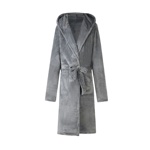 Daeful Peignoir Portefeuille pour Homme Couleur Unie Vêtement de Nuit Chandail à Capuchon de Nuit Confortable Robe de Chambre Gris m