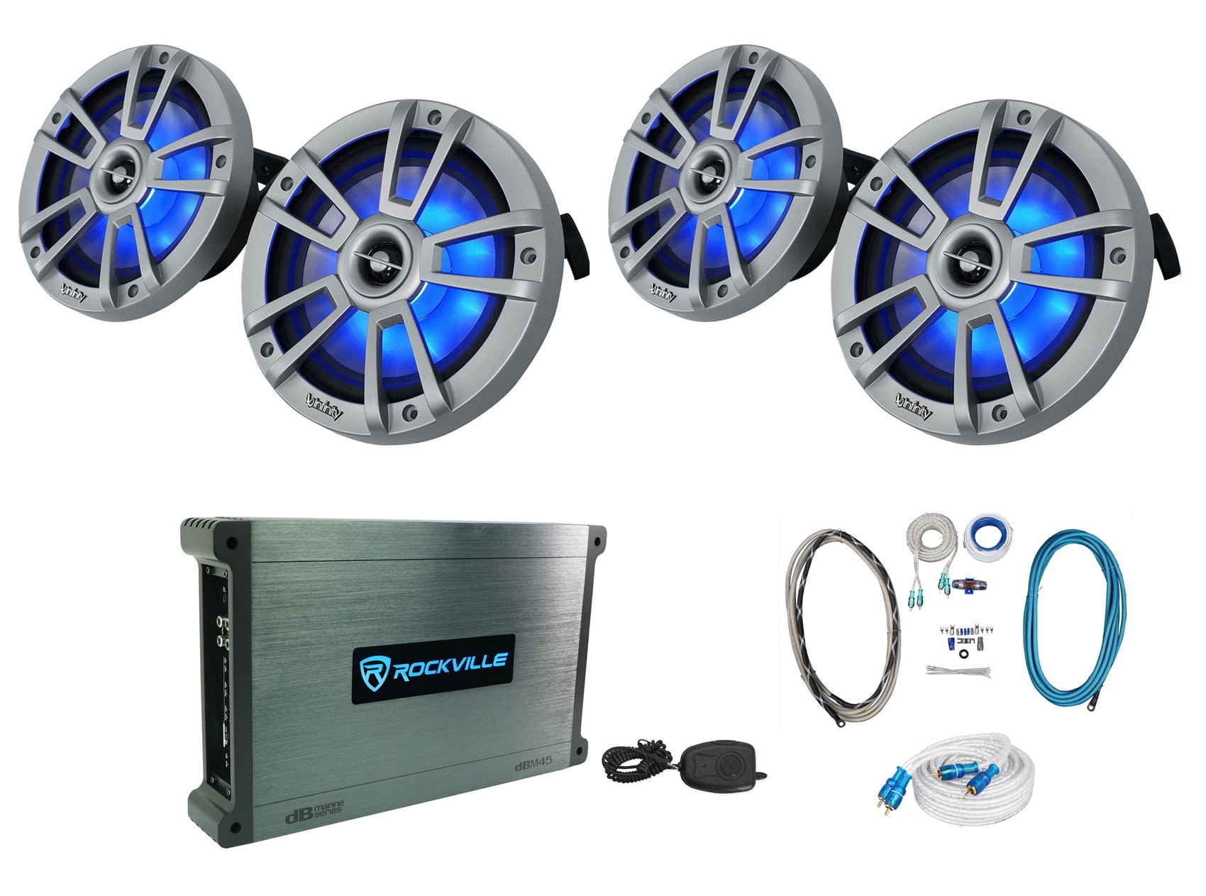 (4) Infinity 822MLT 8" 2Way Marine Boat Speakers w/RGB LED+Amplifier