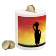 thumbnail image 2 of African Piggy Bank, Silhouette of a Local Lady with Pot on the Head at Sunset Safari Illustration, Ceramic Coin Bank Money Box for Cash Saving, 3.6" X 3.2", Black Orange, by Ambesonne, 2 of 4