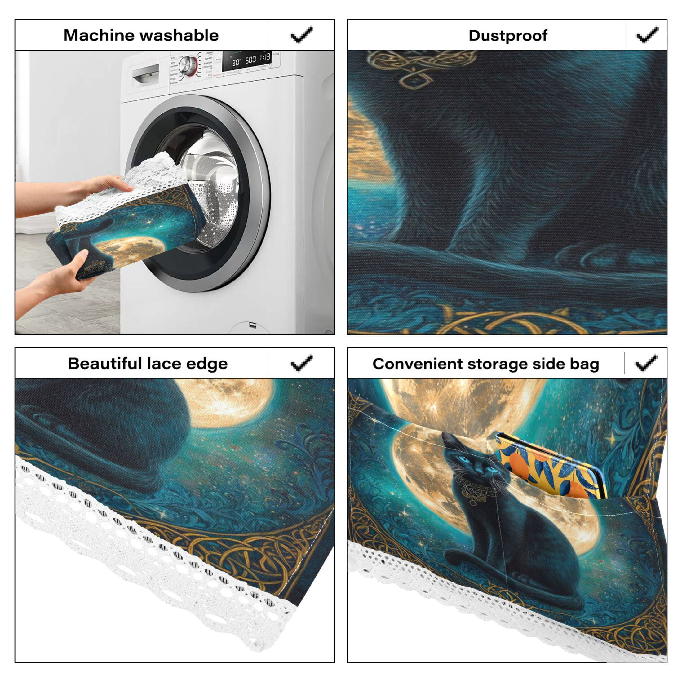 WOBOGO Black Cat with Full Moon Washing Machine Cloth Dryer Refrigerator Top Cover Protective Non-Slip Mat For Kitchen Laundry