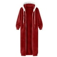 thumbnail image 4 of adviicd Long Winter Coats for Women Solid Color Zip Up Hooded Jacket Oversized Warm Long Sleeve Fuzzy Coat Winter Outfits (Wine, XL), 4 of 4