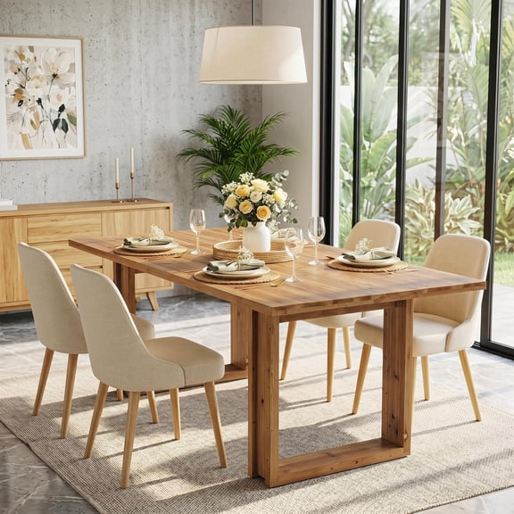 Tribesigns 63-Inch Solid Wood Dining Table for 6, Farmhouse Kitchen Table with Heavy Duty Legs for Dining Room, Rustic Brown