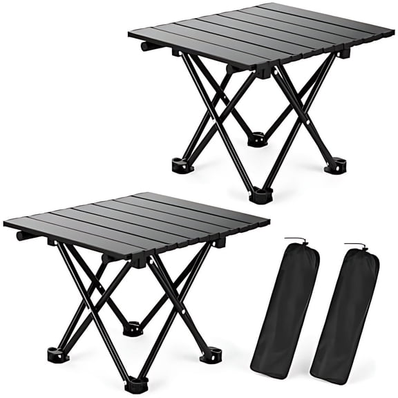 2 Pack Portable Camping Table Foldable, Ultralight Small Folding Beach Table for Outdoor Travel, Picnic, BBQ, Cooking, Festival, Boat & Home Use – Black