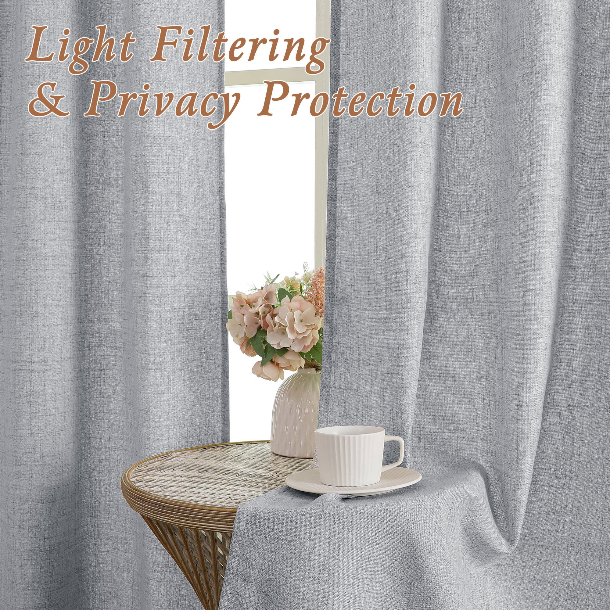 OVZME Judy Grey Curtains 84 Inch Length 2 Panels Set, Light Filtering Textured Farmhouse Window Curtain Drapes, Rod Pocket Style for Bedroom Living Room, Each 52Wx84L Inches, Grey