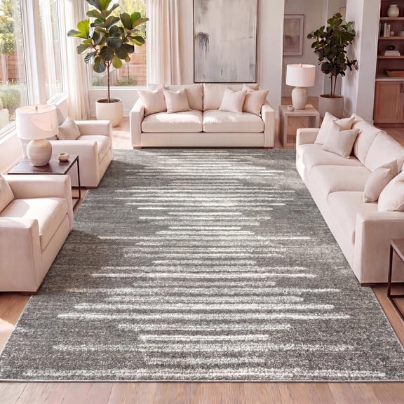 JONATHAN Y MOROCCAN HYPE 8 x 10 Area Rug, Aya Berber Stripe Geometric - Gray/Cream, MOH205B-8