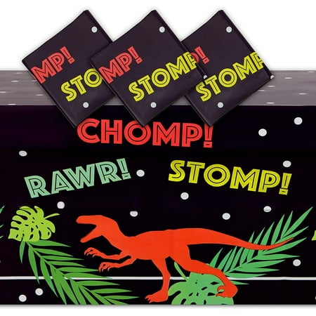 3 Pack Dinosaur T-Rex Themed Plastic Party Tablecloths, 54"x108" Rectangular Disposable Table Covers for Kids Dino Birthday Supplies Decorations