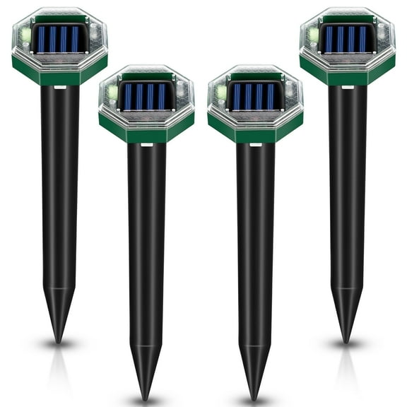 LEOFI 4 Pack Octagonal Solar Mole Repellent Stakes, Mole Repellent Solar Powered, Solar Mole Repellent Ultrasonic, Squirrel Repellent for Lawn Garden Yard, Weatherproof Dark Green