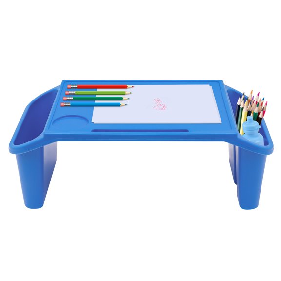 Miumaeov 6Pcs Kids Lap Desk, Plastic Breakfast Laptop Trays with Side Pockets, Port, Portable Lap Desk for Work Study (Blue)