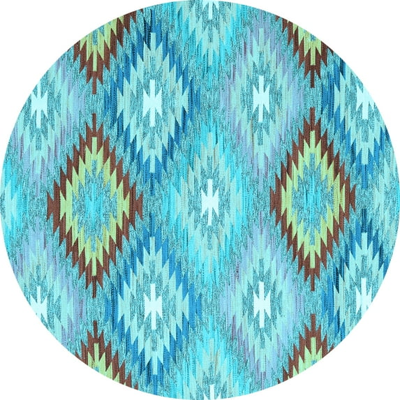 Ahgly Company Indoor Round Southwestern Light Blue Country Area Rugs, 4' Round