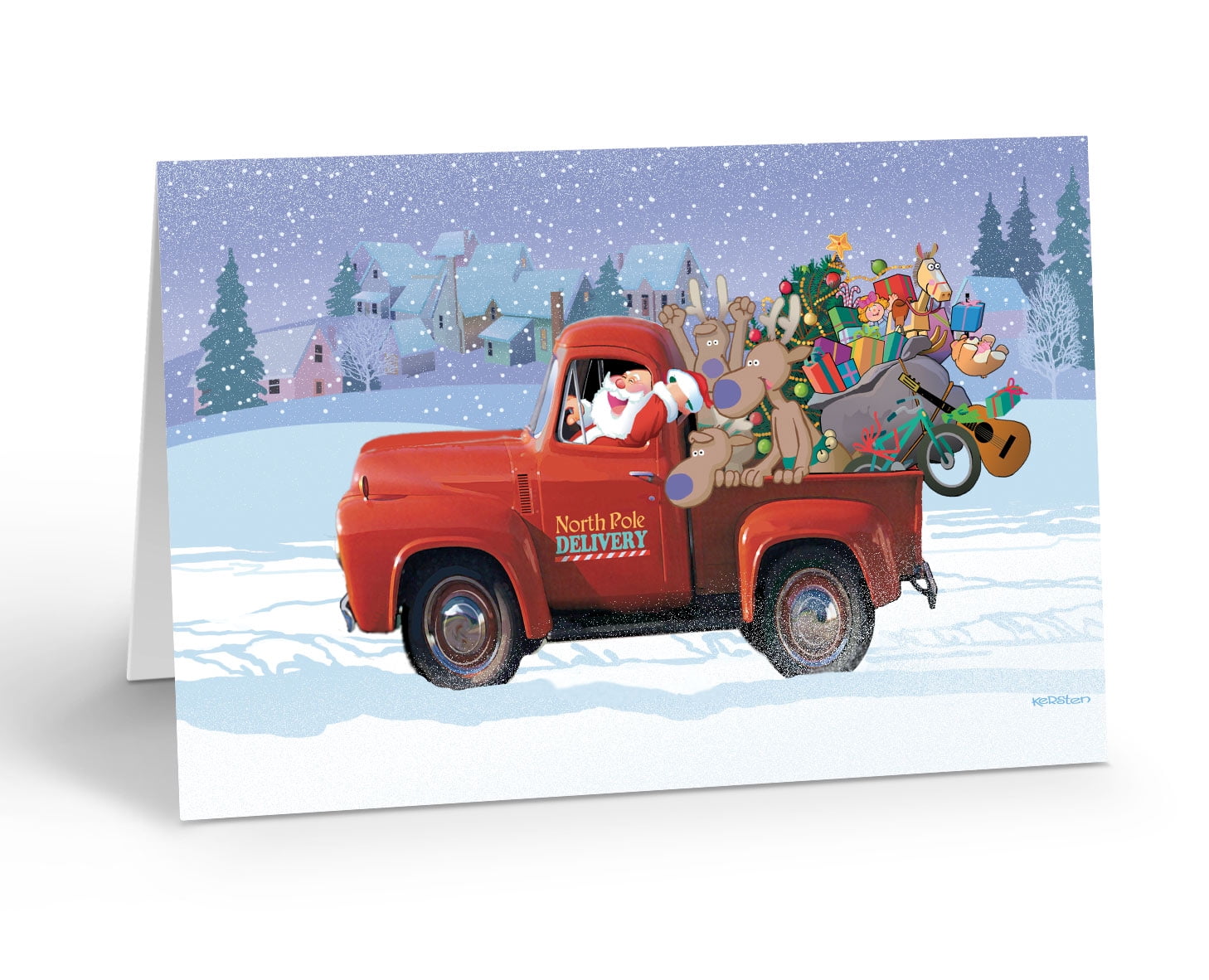 Dogs Cats Pet cards Christmas Santa Express Delivery Red Truck Greeting Cards 