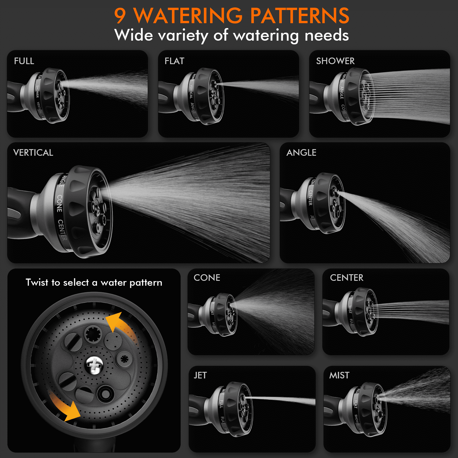 Restmo Hose Nozzle Heavy Duty, Metal Water Hose Sprayer for Garden, 9 Spray Patterns | High Pressure | Thumb Flow Control | On/Off Valve, Ideal for Outdoor Lawn & Plant Watering, Car & Pet Washing