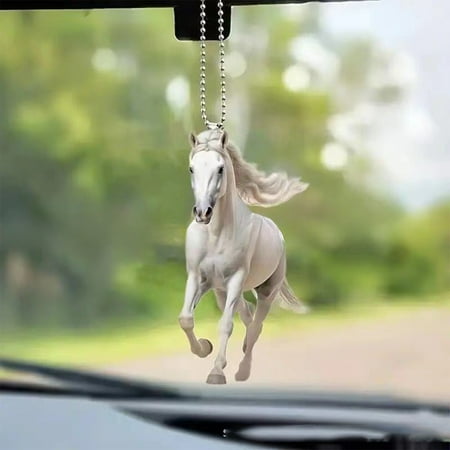 CARRYKING Acrylic Flat Car Pendants White Horse Design Car Interior Accessories for Indoor and Outdoor Decor Daily Necessities Gift for Car Lovers