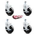 thumbnail image 2 of 5 Inch Hard Rubber Wheel Swivel 10mm Threaded Stem Caster Set with Brake SCC, 2 of 2