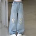 thumbnail image 2 of WMQPNNS Girls Denim Pants Wide Leg Jeans with Pockets, Elastic Waist Cute Print Baggy Denim Pants Girl Clothing, Size 11-12 Years, lz1-Light Blue, 2 of 9