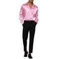 thumbnail image 2 of INSPIRE CHIC Men's Prom Satin Long Sleeves Button Down Slim Fit Formal Party Shirts Pink S, 2 of 6