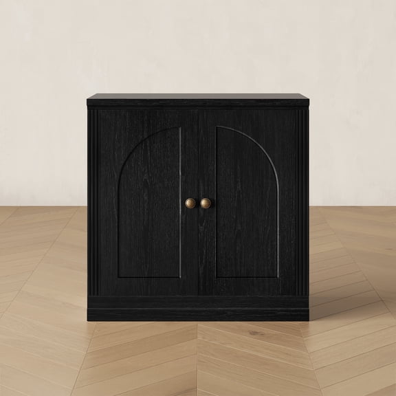 BEDEEP Storage Cabinet with Doors & Shelves, Modular Fluted Accent Arched Cabinet, Small Sideboard Buffet Coffee Bar Kitchen Pantry Cabinet, Media Console Credenza for Living Room, Bedroom, Black