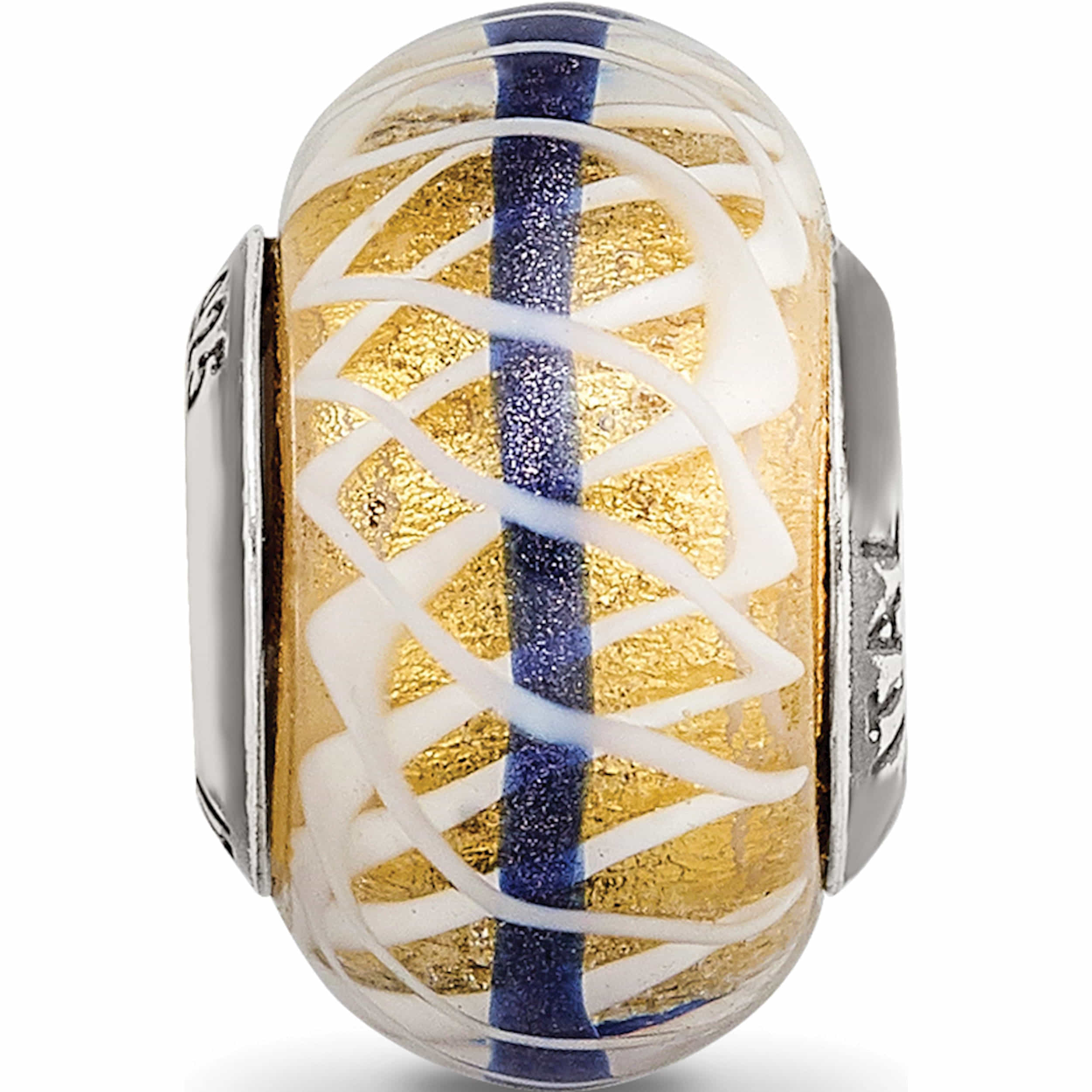 Sterling Silver Reflections Gold/Blue/White Italian Glass Bead (14.12 X 9.13) Made In Italy -Jewelry By Sweet Pea