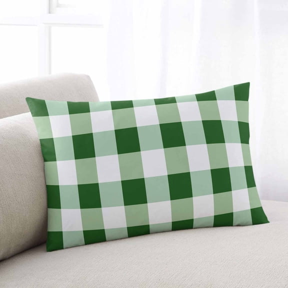 Green Plaid Throw Pillow Covers, Spring Summer Farmhouse Buffalo Checkered Soft Breathable Pillow Cases with Invisible Zipper for Sleeping, Toddler Pillowcases for Couch Bed Sofa Chair 12x20 Inches