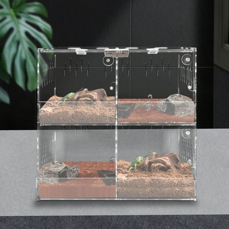 4-Grid Acrylic Reptile Terrarium Pet Display Case Pet Box Lizard Cage Tank with Lock for Home, Laboratory