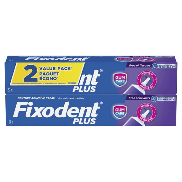 Crema adhesiva para dentaduras Fixodent Plus Gum Care 57 g (2 oz) x2