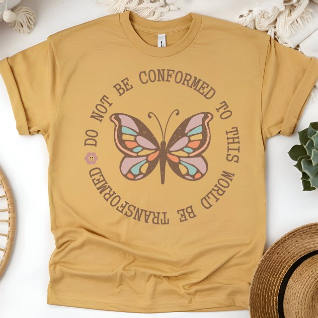 T-Shirt Papillon avec Verset Biblique « Ne Soyez Pas Conformé », Or, Taille 2TG