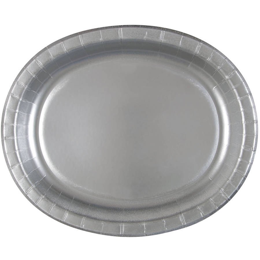 Oval Paper Plates, 12 in, Silver, 8ct