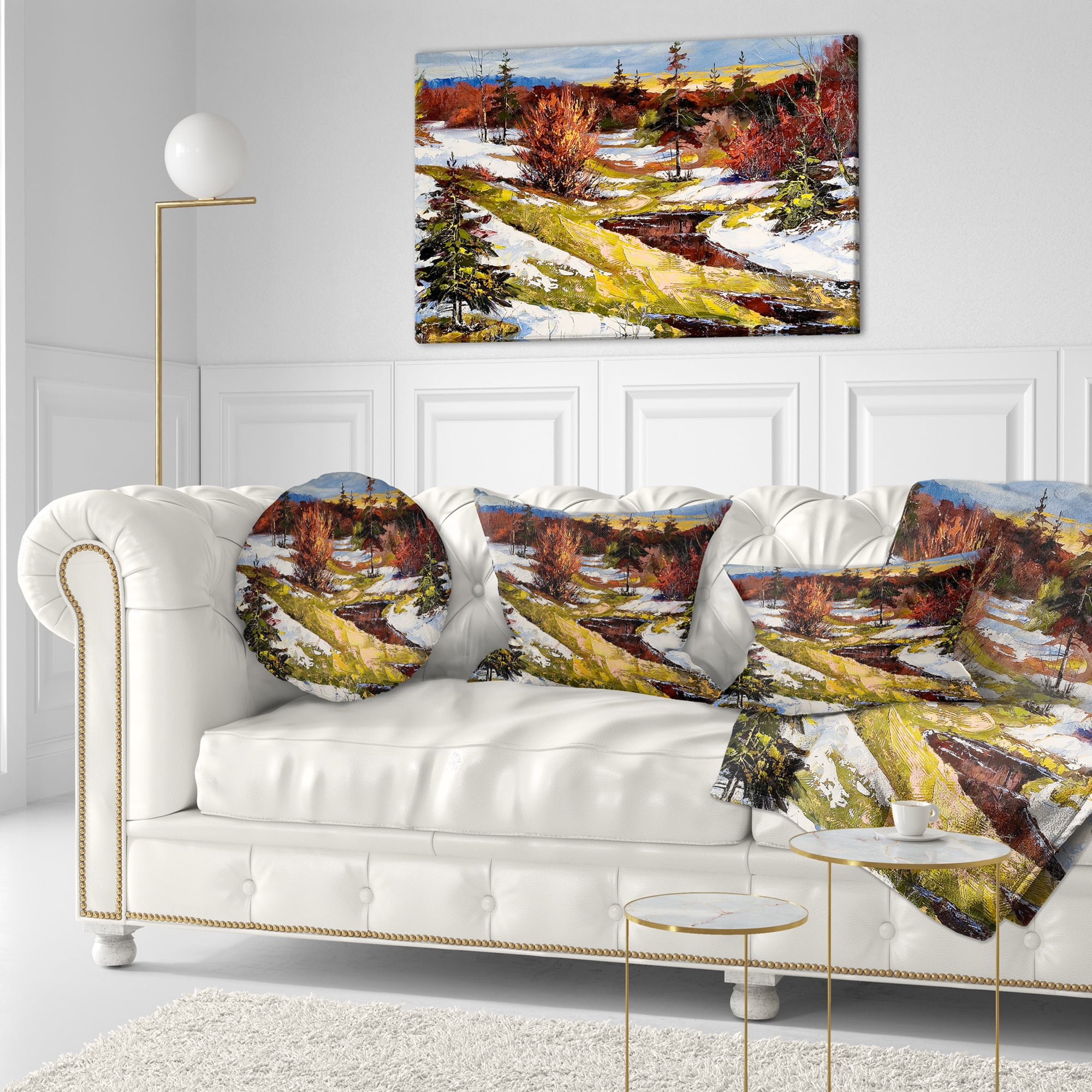Designart Spring Valley with River - Landscape Printed Throw Pillow - 12x20