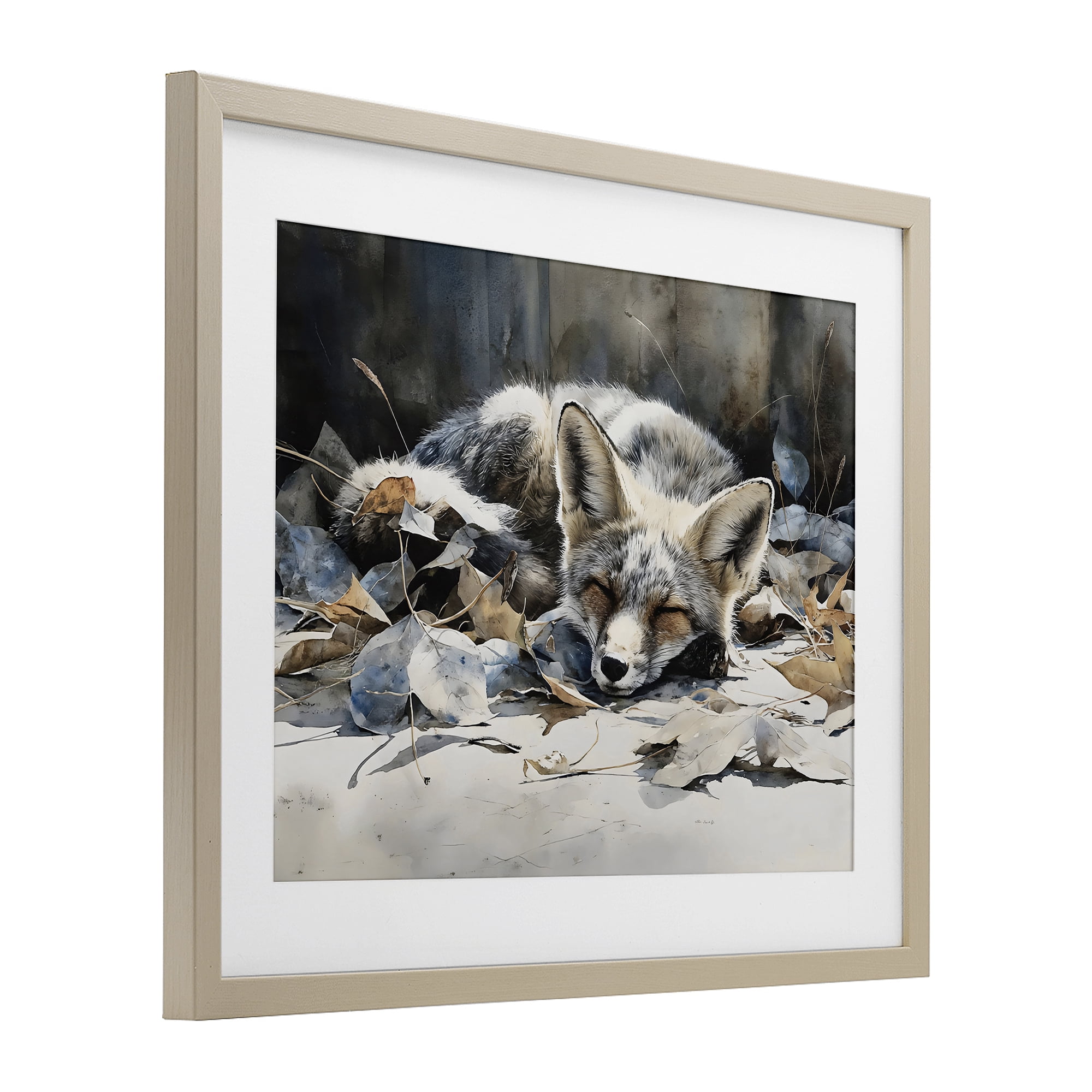 Stupell Industries Blue Fox Resting Among Leaves Birch Framed Print Under Glass, design by Franklyn Gregory