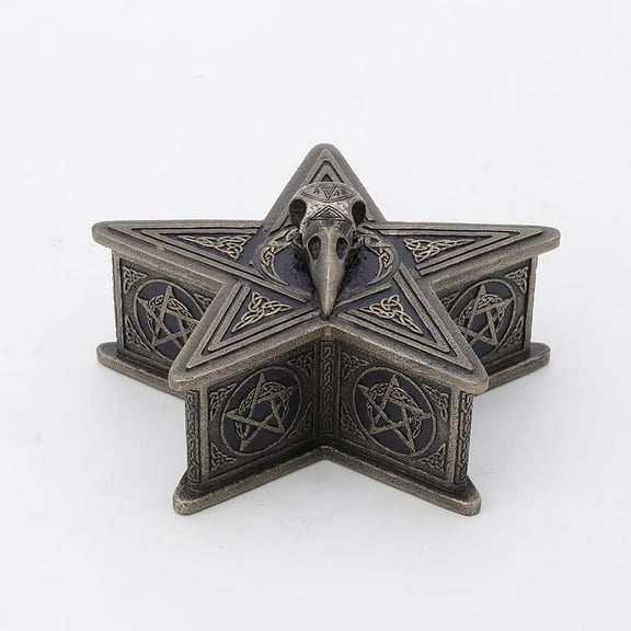 Veronese Design 2 3/4 Inch Tall Crow Skull Pentagram Trinket Box Cold Cast Bronzed Resin Sculpture Alter Collectible