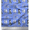 thumbnail image 1 of Soimoi Blue Silk Fabric Dog,Tree & Kids Human Figure Decor Fabric Printed Yard 42 Inch Wide, 1 of 3