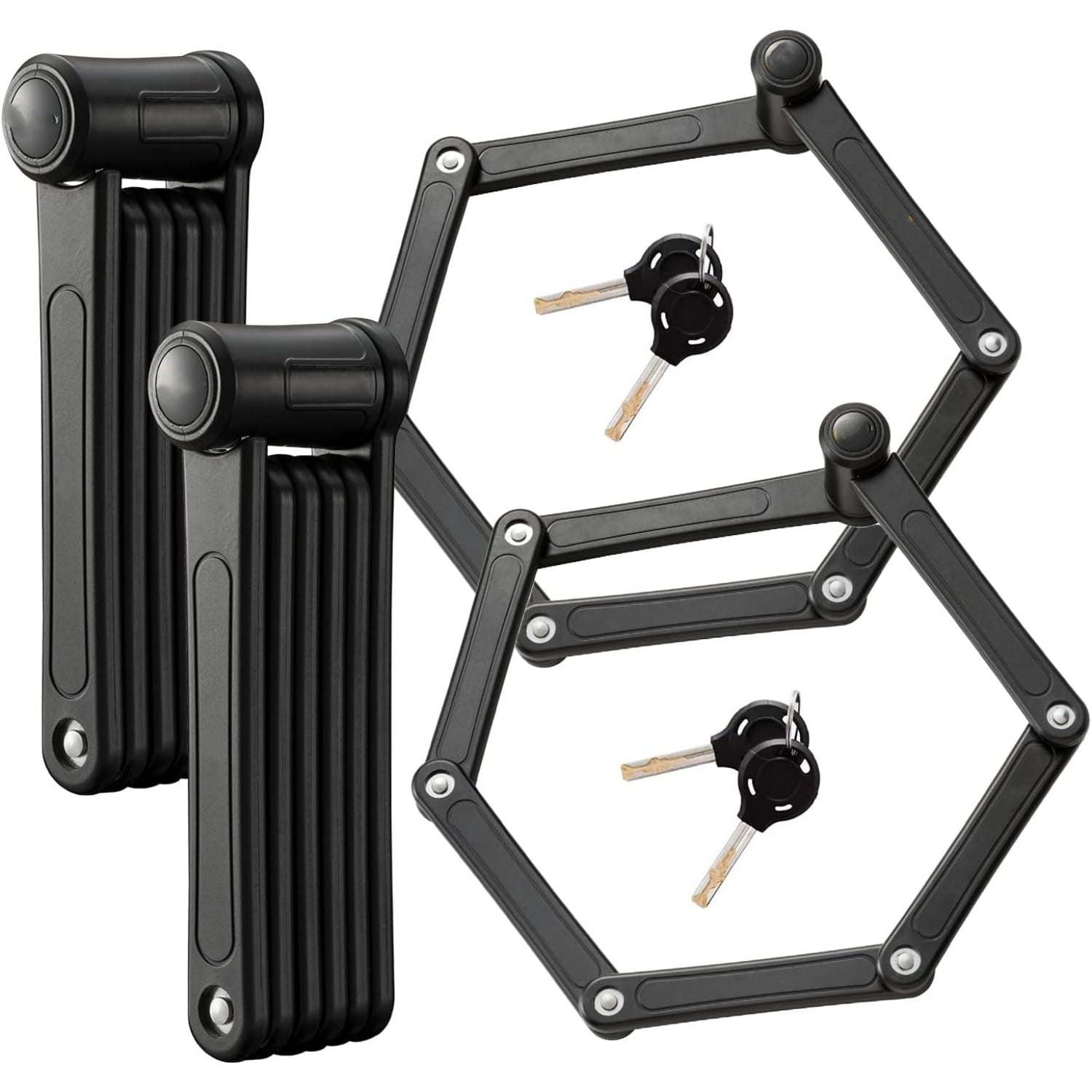 2 Folding Bike Lock Set | Same Key System 4 Keyed Alike Keys, Heavy Duty Hard Steel, Lightweight, Bike Lock for Electric Bike, Electric Scooter, Dirt Bike for Adults with Mounting Case