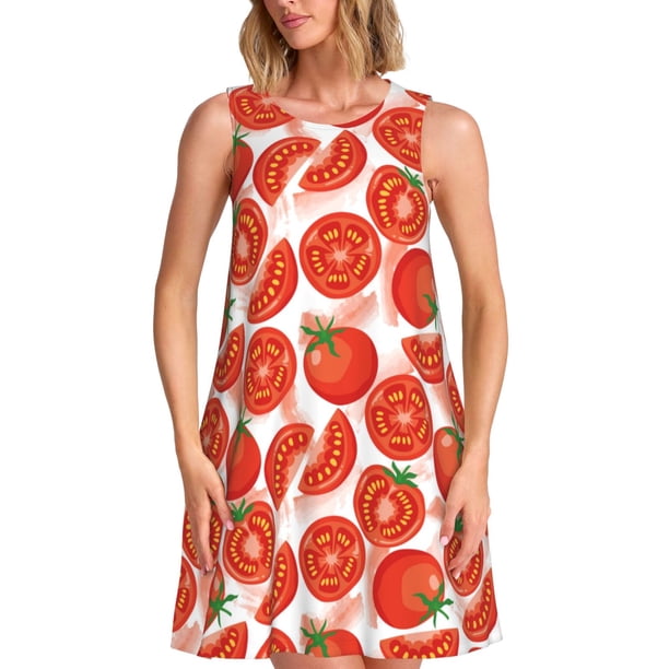 Disketp Tomatoes para Vestido sin Mangas para Mujeres, Vestidos de Verano para Mujeres, Casual y Holgado para la Playa