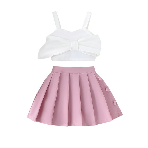 Toddler Girls Skirts Outfit Bow-knot Crop Tops Aline Pleated Skirts Shorts Birthday Dressy Casual Outfits Pink, 2 Y