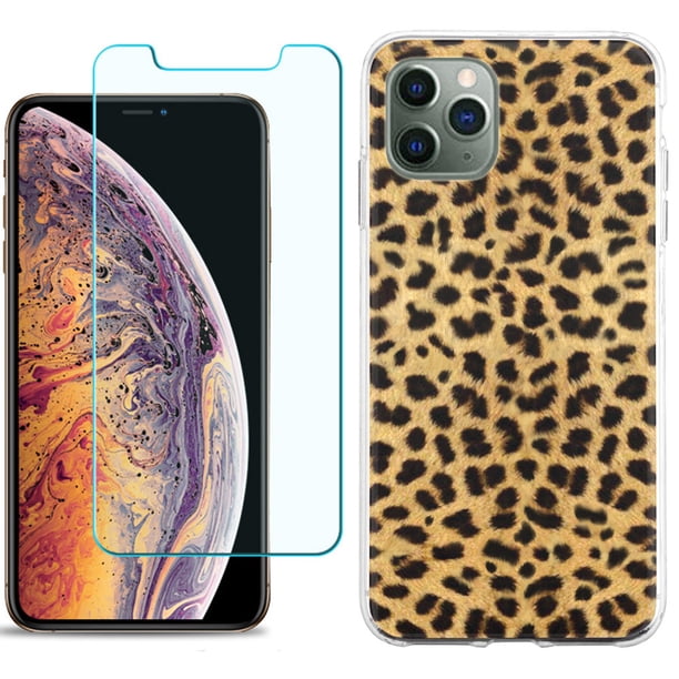 For Apple Iphone 11 Pro Case Slim Fit Tpu Protective Phone Case With Tempered Glass Screen Protector By Onetoughshield Cheetah Gold Black Walmart Com