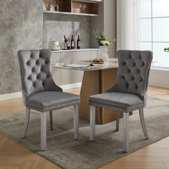 Cterwk Set of 2 Velvet Dining Chair with Wood Legs, Upholstered Side Chair for Living Room, Dining Room, Light Gray