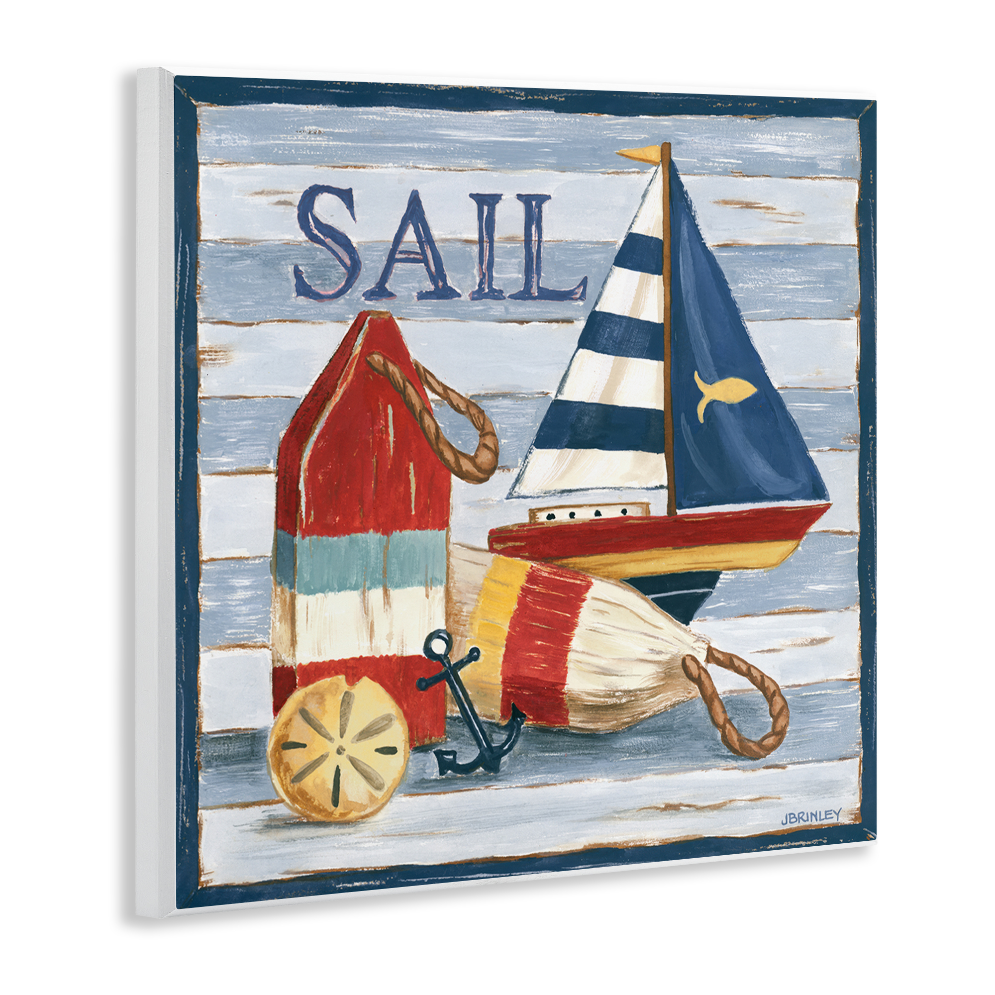 Stupell Industries Sail Boat & Buoys Nautical & Beach Painting Unframed Art Print Wall Art, 12 x 12