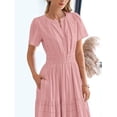 thumbnail image 3 of EASYBRA Women V Neck Puff Sleeve Pleated Maxi Dress Elegant A Line Layered Hem Summer Dress, 3 of 6