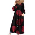 thumbnail image 2 of Robes de Bal Mode Femme Col en V Manches Longues Coton Lin Imprimé Robe Longueur Cheville Robe Longue Robe T-Shirt pour Femmes en Liquidation, 2 of 8
