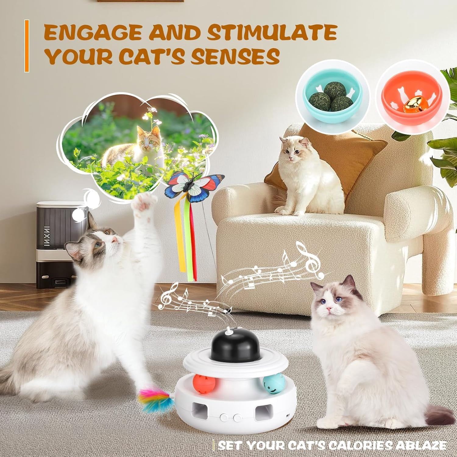 Automatic Cat Toy with Laser, Rotating Butterfly & Track Balls, Interactive Pet Enrichment