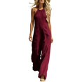 thumbnail image 2 of IUYRTFE Women V Neck Front Button Linen Style Jumpsuit Sleeveless Wide Leg Romper with Pockets, 2 of 5