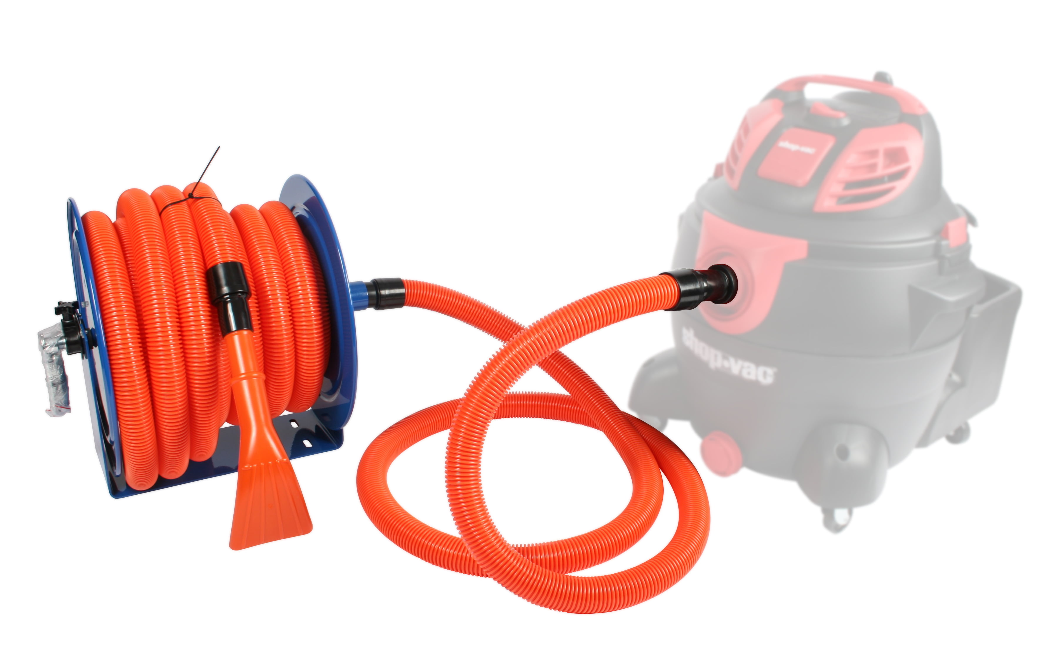 Cen-Tec Systems 94082 Industrial Steel Reel and Attachment Kit with 50 Ft.  Hose for Shop Vacuums, Orange